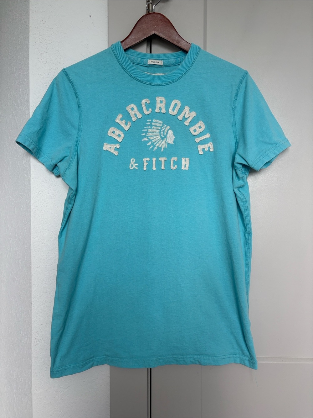 VTG Y2K ABERCOMBIE AND FITCH GRAPHIC TURQUOSIE MUSCLE SHORT SLEEVE TSHIRT MEN XL